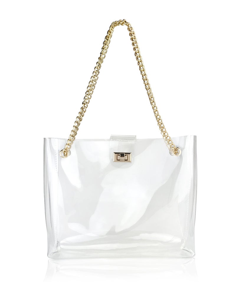 Hoxis Multifunction Clear Chain Tote with Turn Lock Womens Shoulder Handbag (Clear) - Image 1